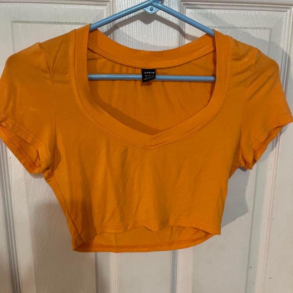 SHEIN Bright Orange V-Neck Cropped Tee